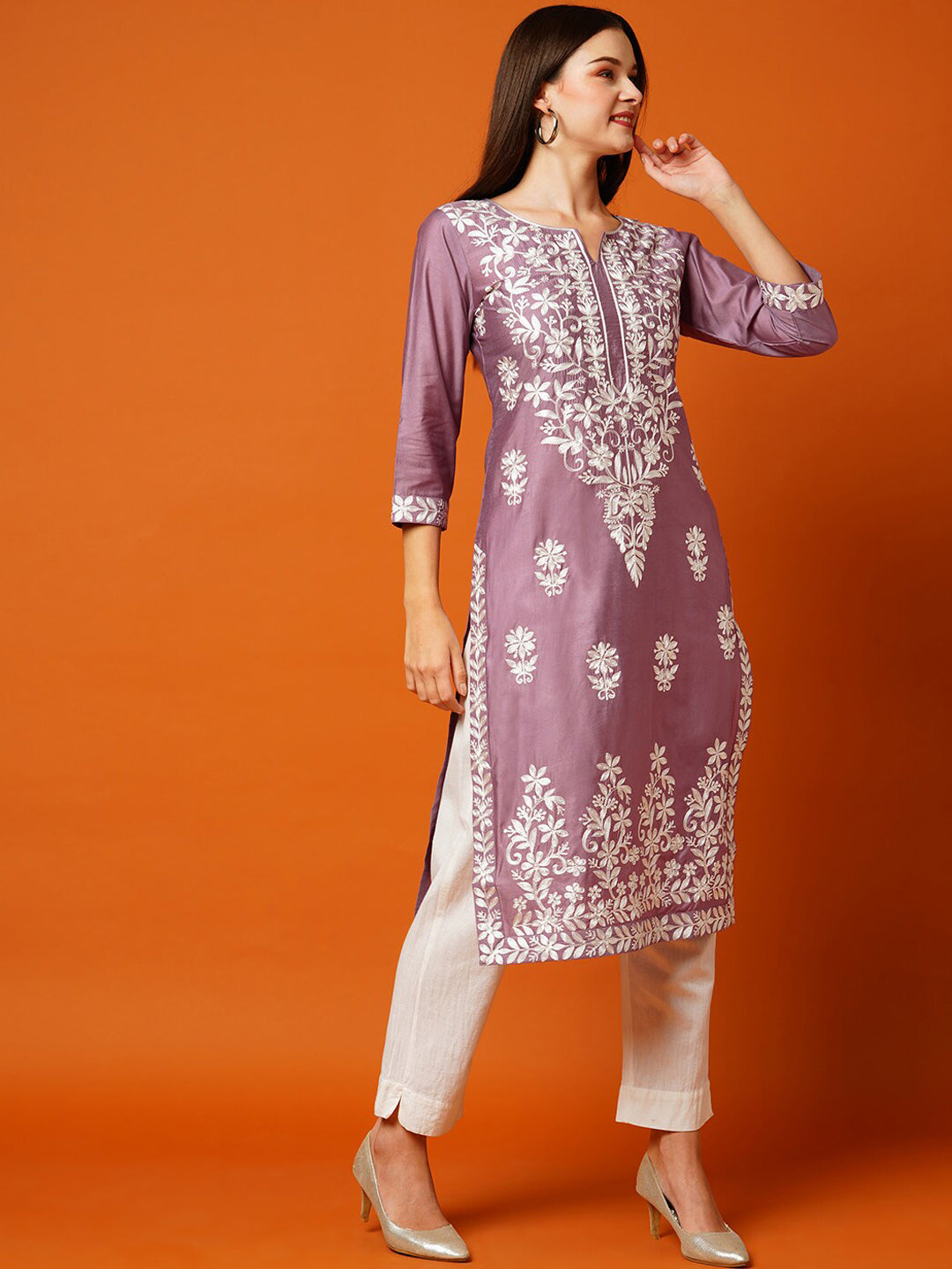 Kalini Floral Embroidered Cotton Straight Kurta 