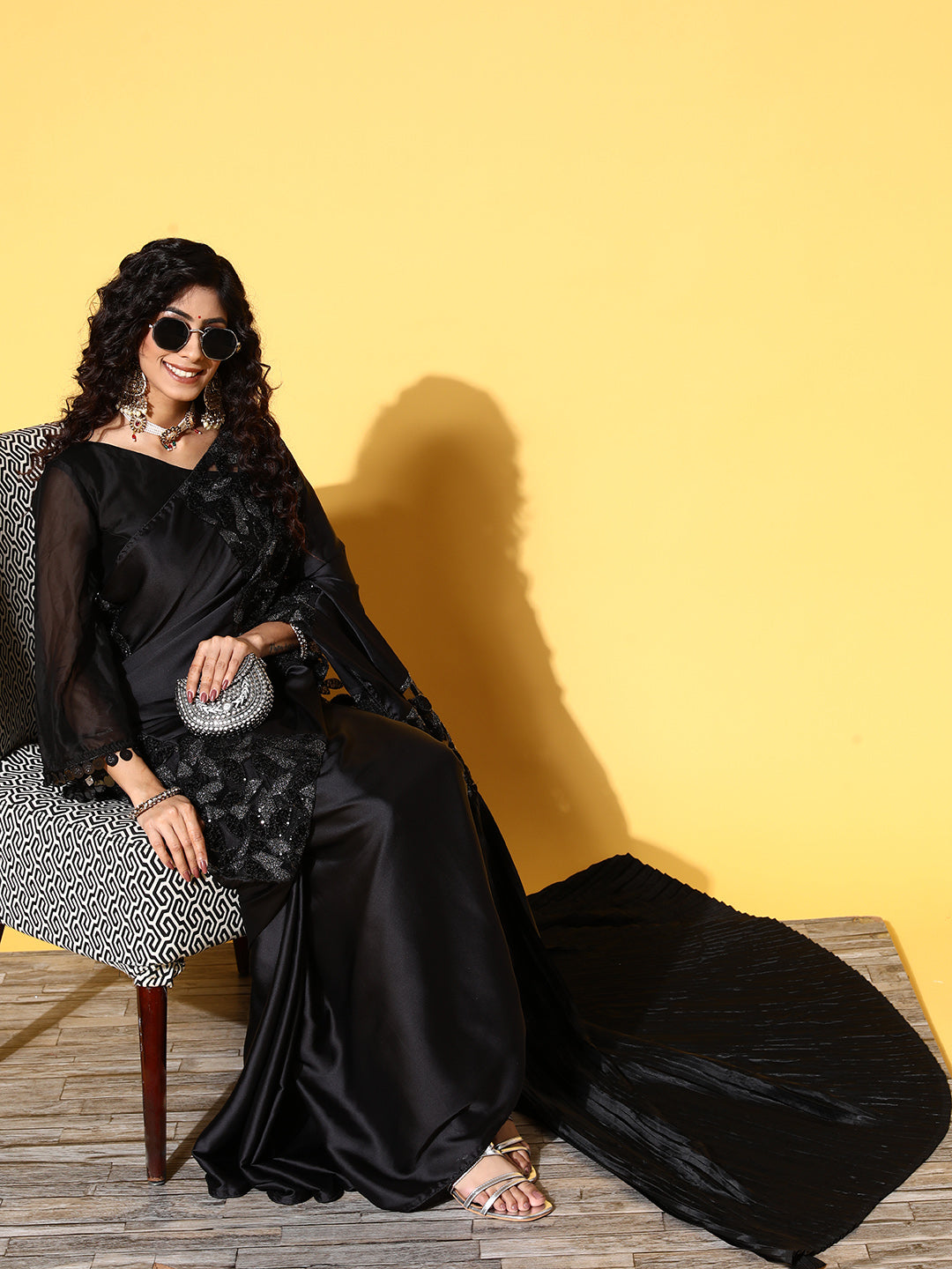 Tikhi Imli Black Floral Sequinned Satin Grab2Buy 