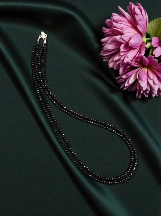 Joban Fashion Women Black 2 Layer Agate Necklace, Silver Finish