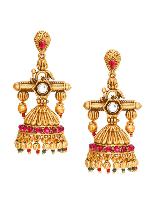 Aadita Gold-Toned Geometric Jhumkas Earrings - Grab2buy