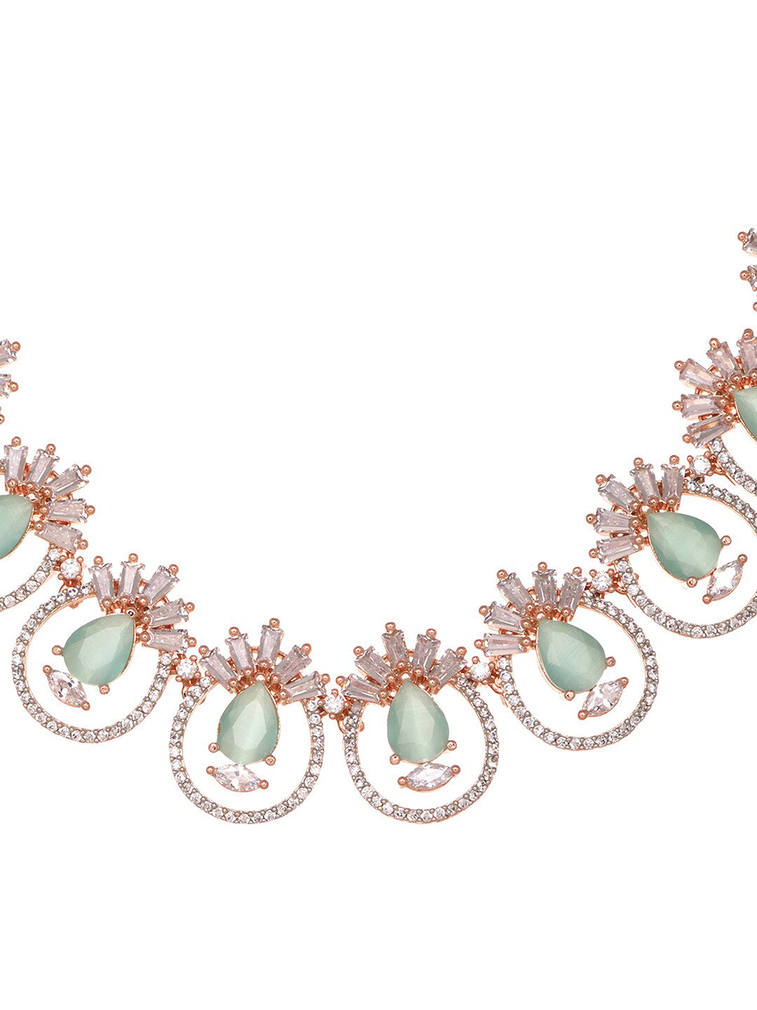 Saraf RS Jewellery Rose Gold-Plated & Sea Green American Diamond Studded Jewellery Set - Grab2buy