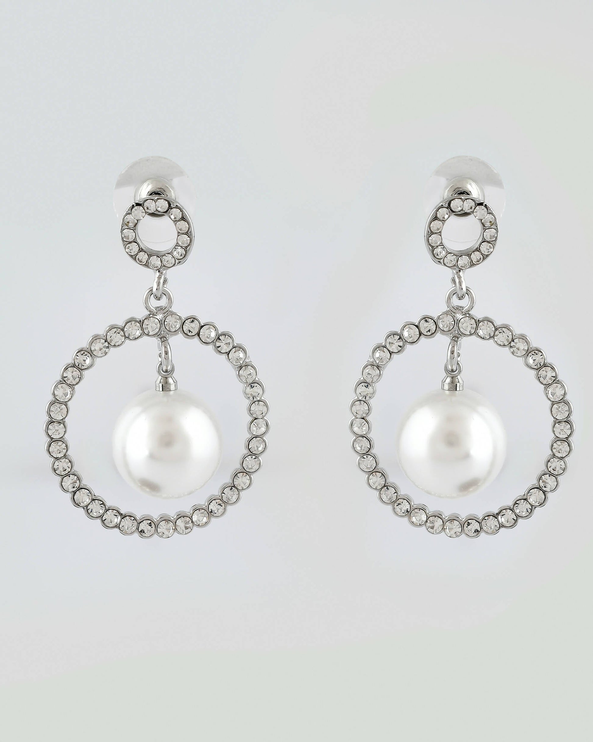 VOJ Women Sliver-Plated Pearl Stainless Steel Circular Studs Earrings - Grab2buy