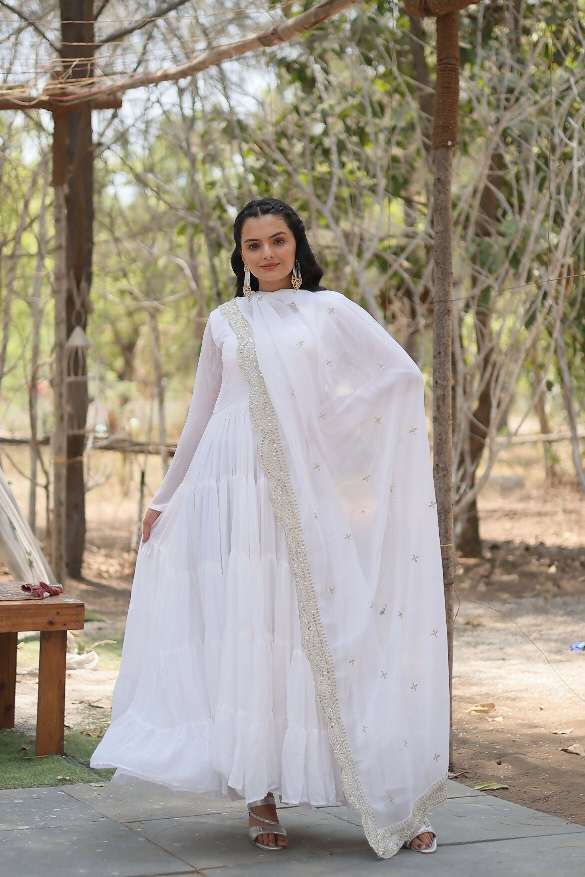 Joban Fashion White Georgette Sequence Embroidery Work Kurta Set