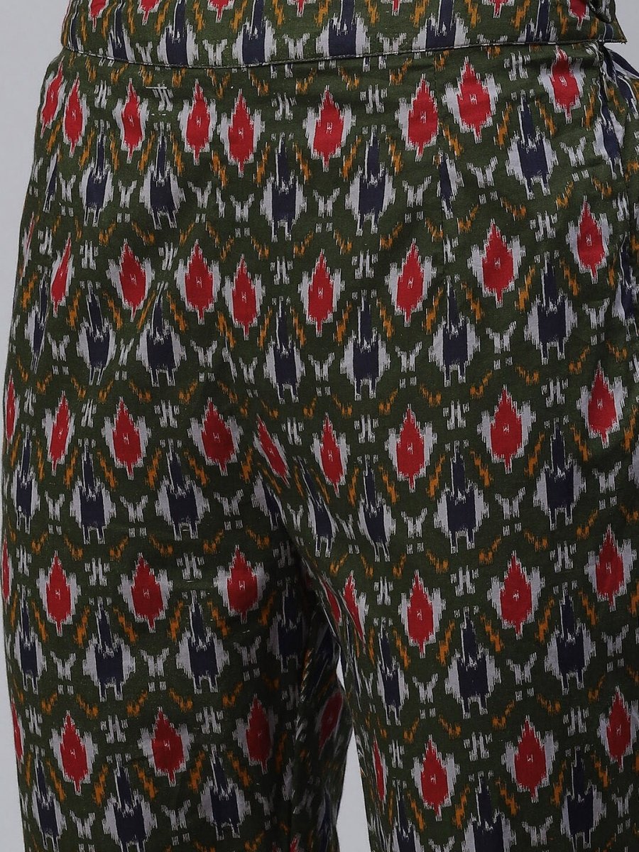 Aks Ethnic Motifs Printed Cold-Shoulder Sleeves Pure Cotton Kurta With Trousers