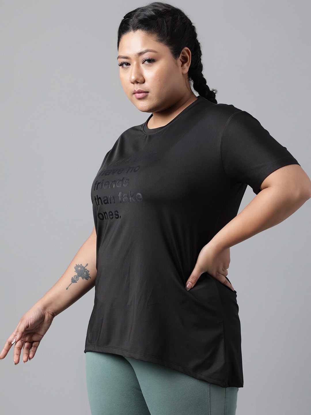 MKH Typography Printed Plus Size Drop Shoulder Sleeves Relaxed Fit Dri-FIT Sports T-shirt 