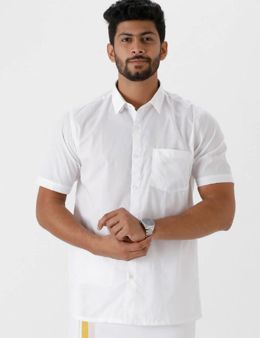 Ramraj Cotton Mens Half Sleeve Luxury Cotton White Shirt 
