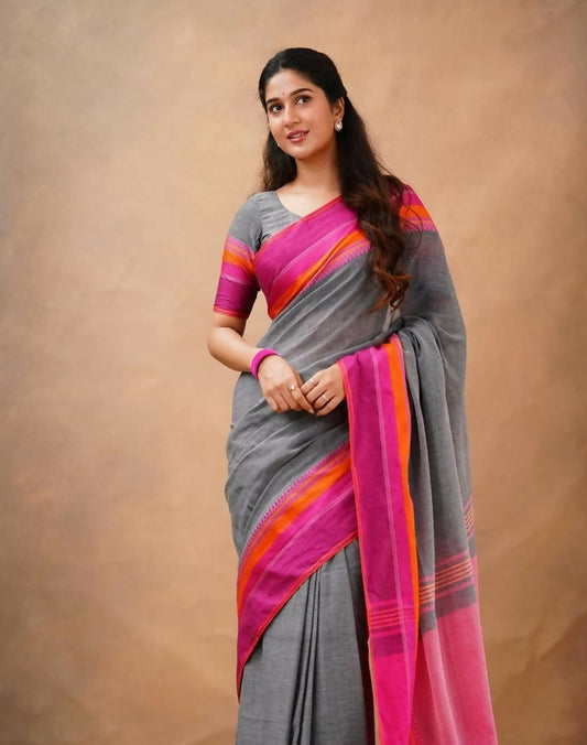 Exclusive Collection Grey Beautiful Khadi Cotton Handloom Grab2Buy