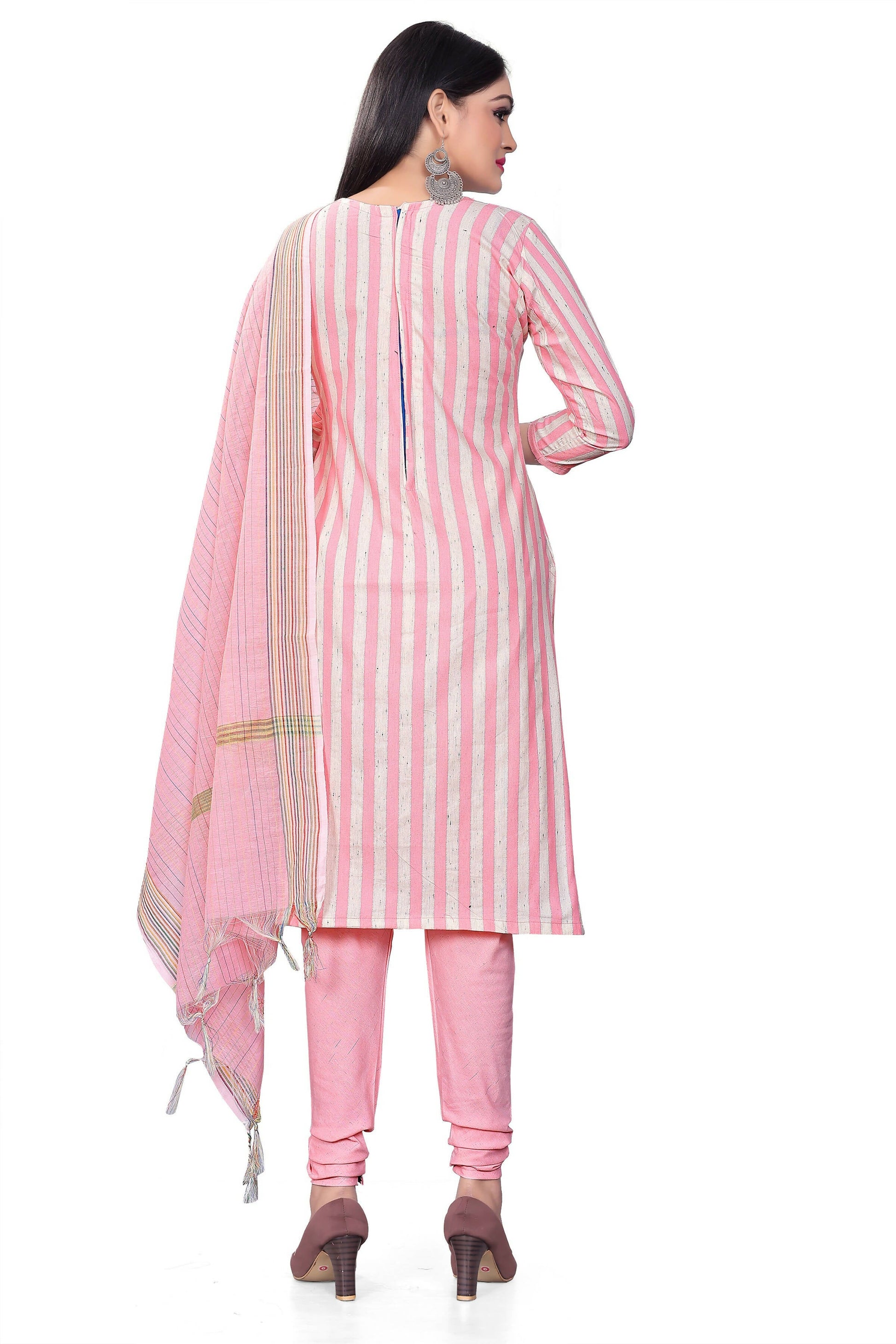 Pink Cotton Jacquard Woven Unstitched Dress Material - Amara