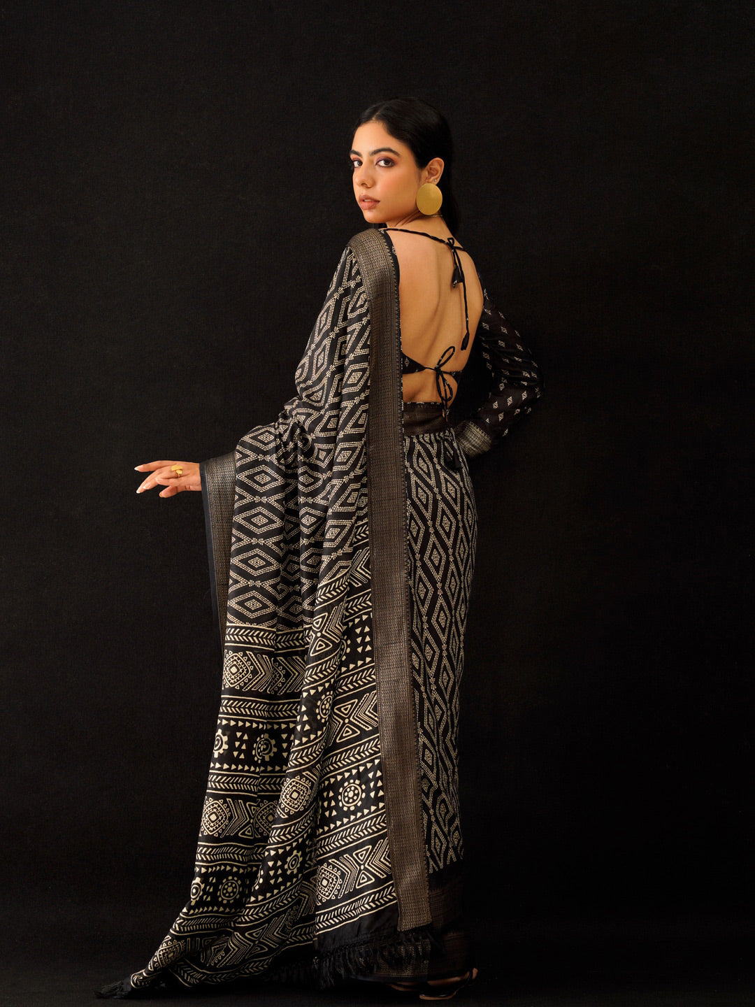 Tikhi Imli Black & Gold Geometric Printed Ready To Wear Grab2Buy 