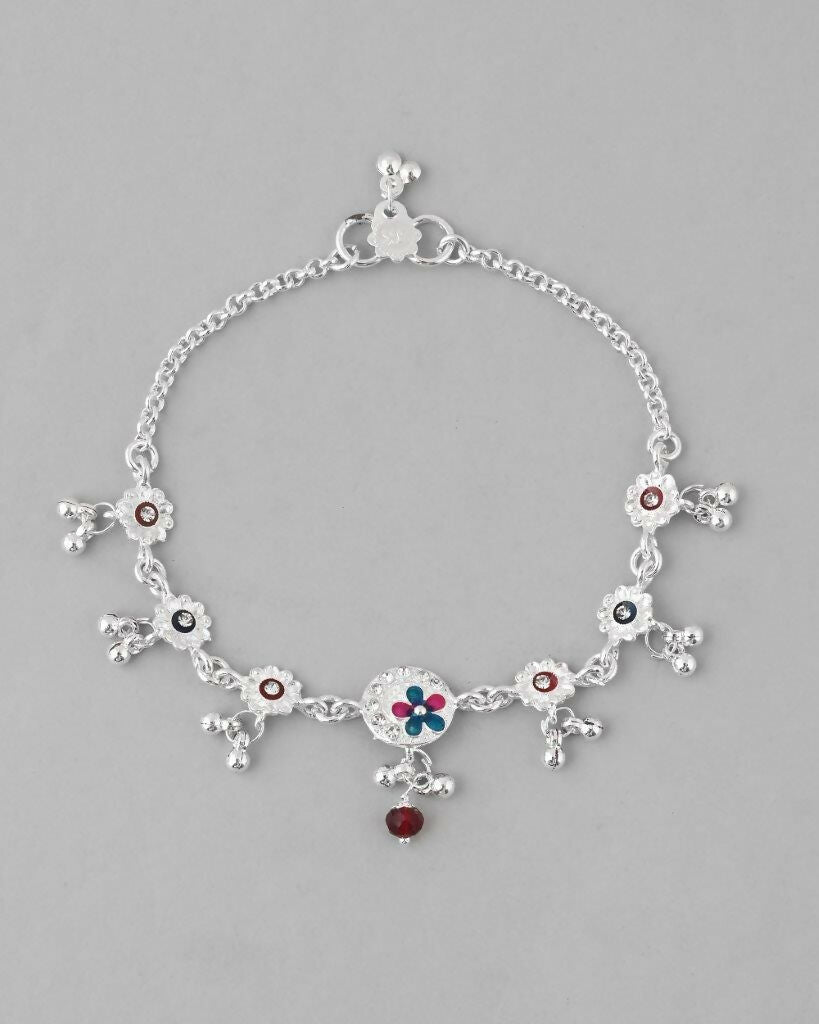 VOJ Set of 2 Stone Studded Circular Shaped Traditional Anklet 