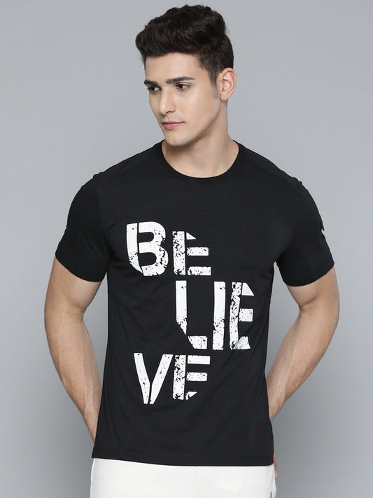 Alcis Men Black & White Typography Printed T-shirt 