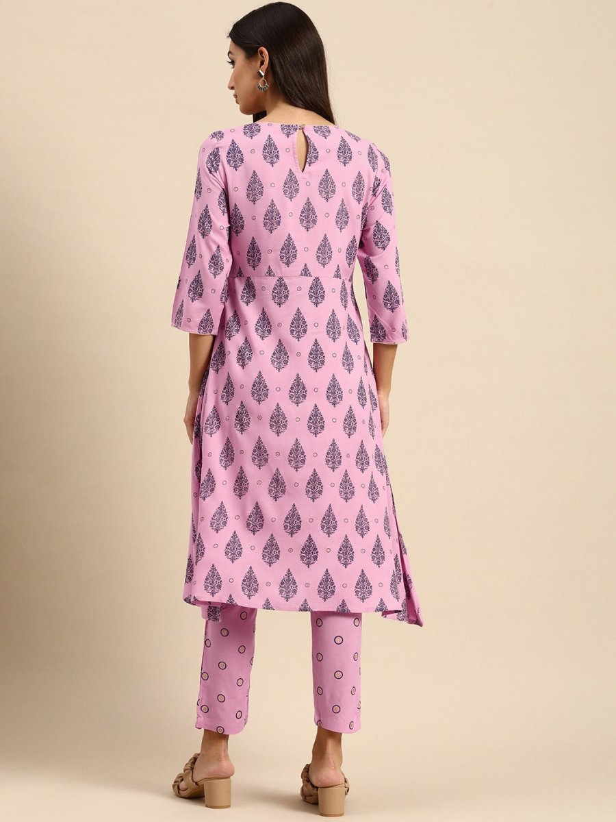 All About You Women Pink Ethnic Motifs Printed Empire Kurta with Trousers