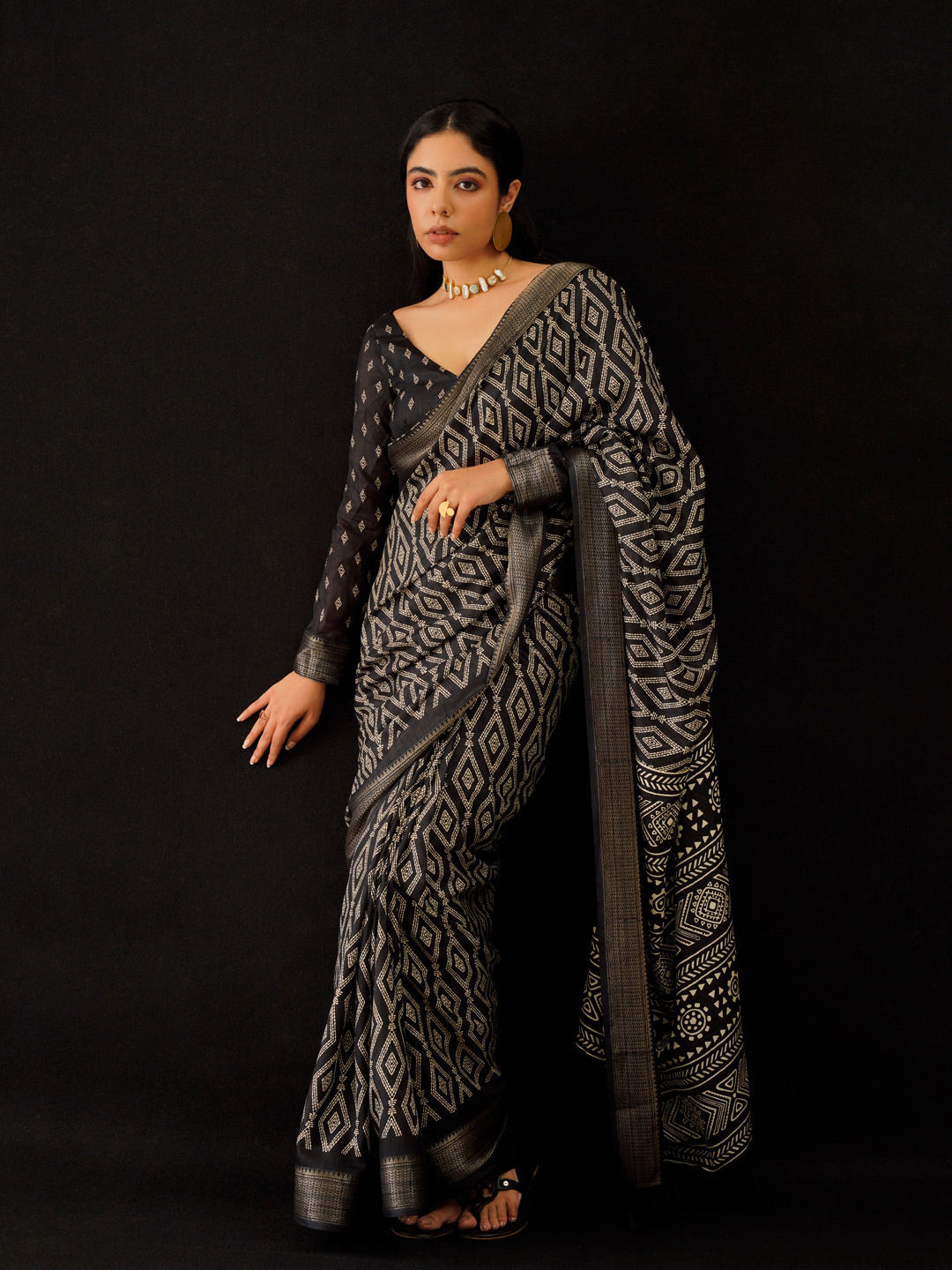 Tikhi Imli Black & Gold Geometric Printed Ready To Wear Grab2Buy 
