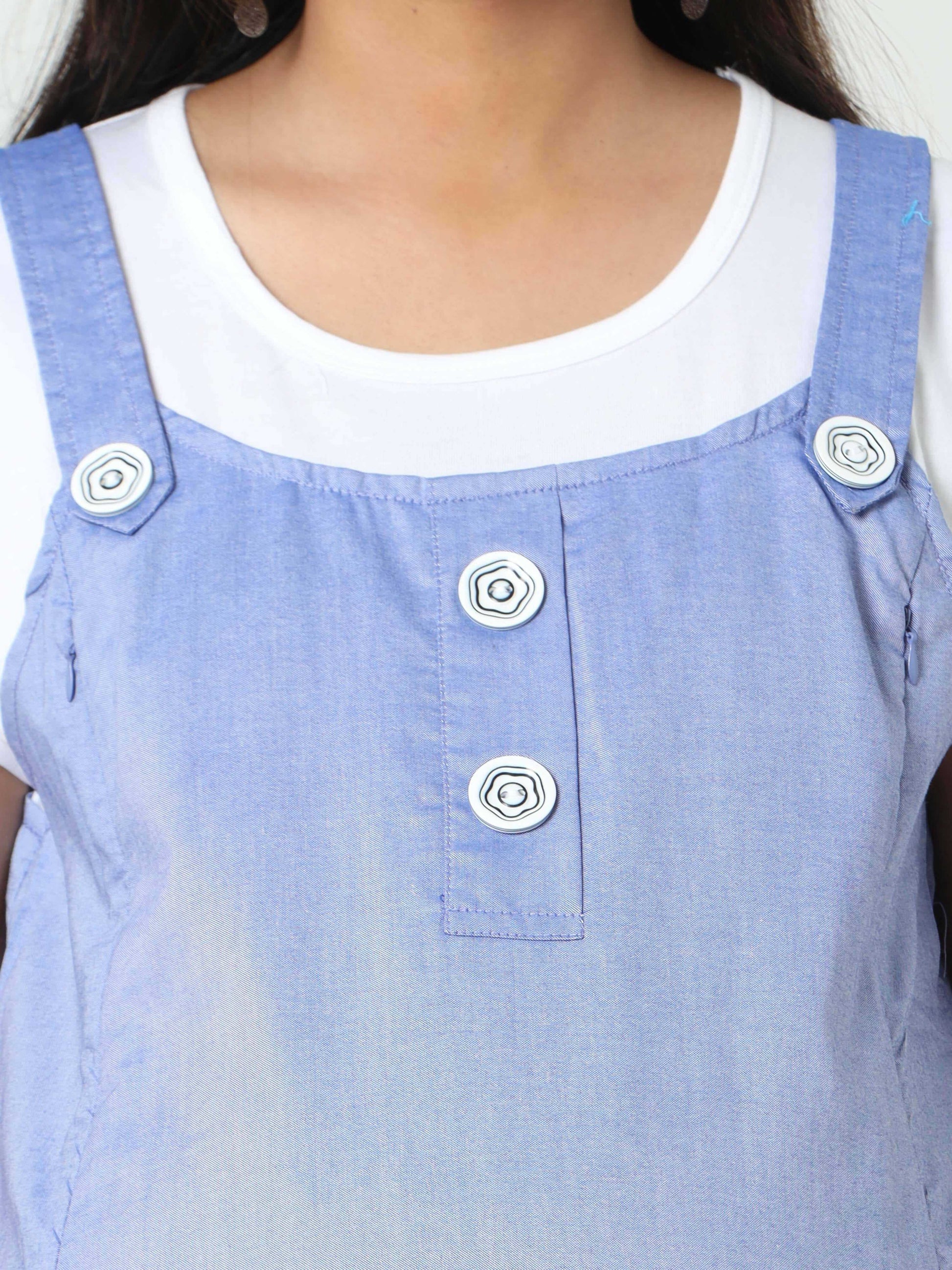 Manet Half Sleeves Solid Maternity Dress With Concealed Zipper Nursing Access - Blue