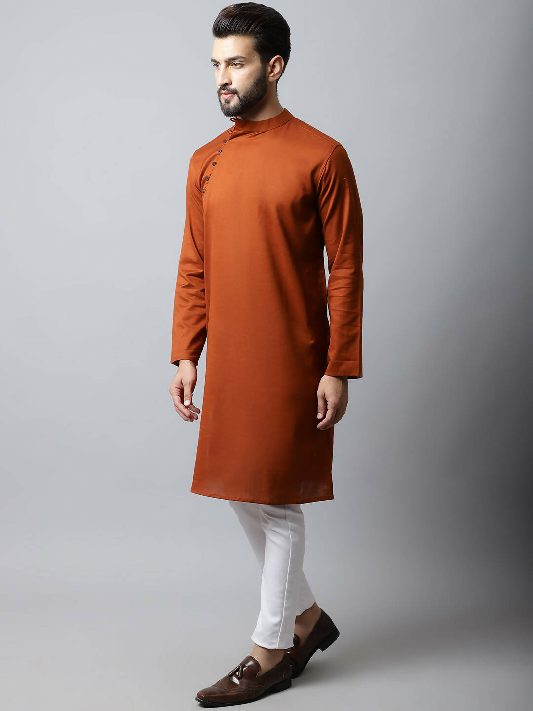 Even Apparels Brown Color Pure Cotton Men's Kurta With Side Placket (SLD1137) 