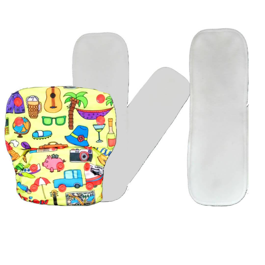 Kindermum Nano Pro Aio Cloth Diaper (With 2 Organic Inserts And Power Booster)- Vacation For Kids