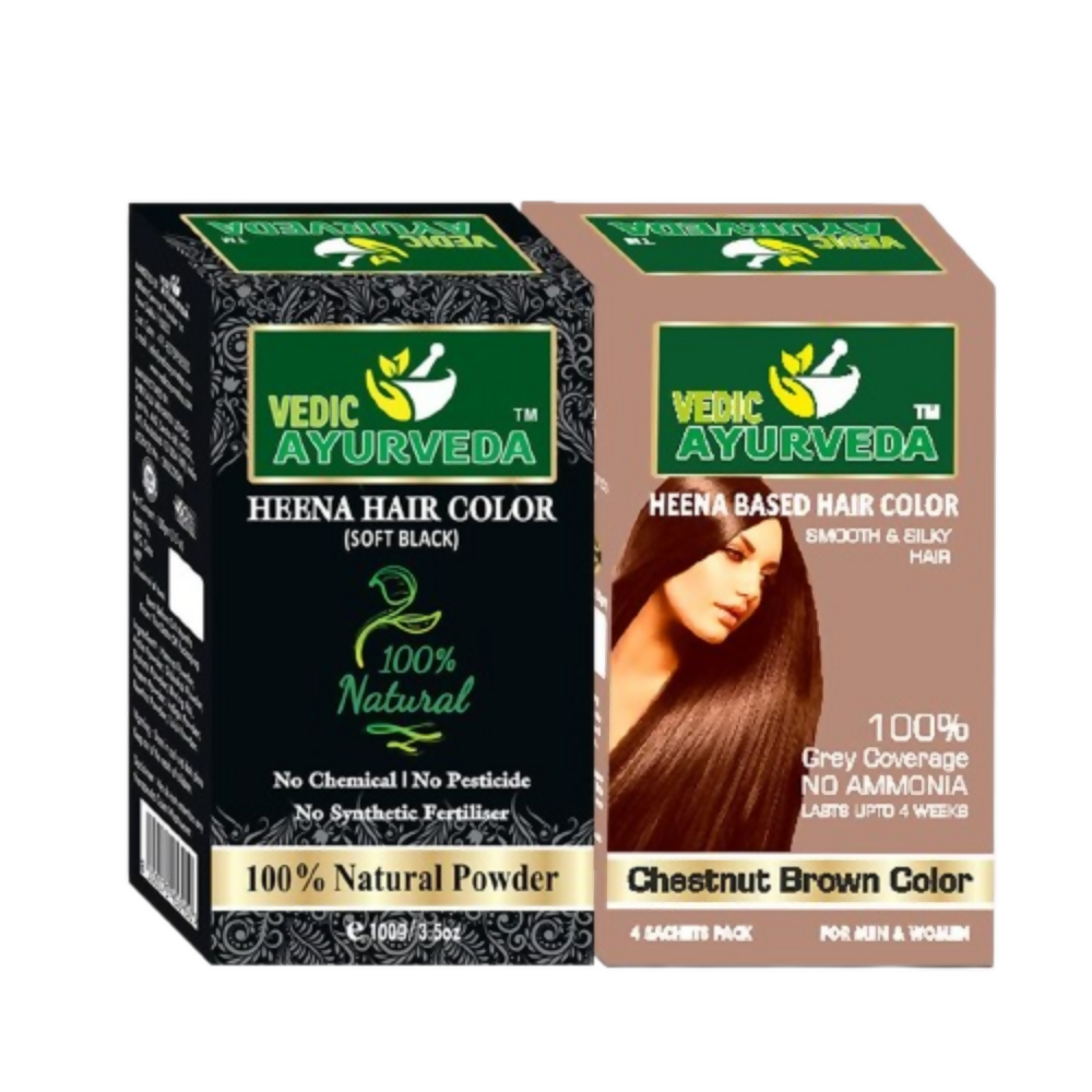 VedicAyurveda Henna Based Hair Colour - Soft black & Chestnut Brown  Grab2Buy VedicAyurveda Grab2Buy