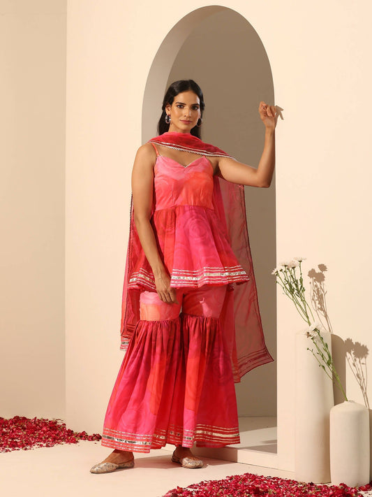 Pomcha Jaipur Pink Gul Bahaar Sharara Set 
