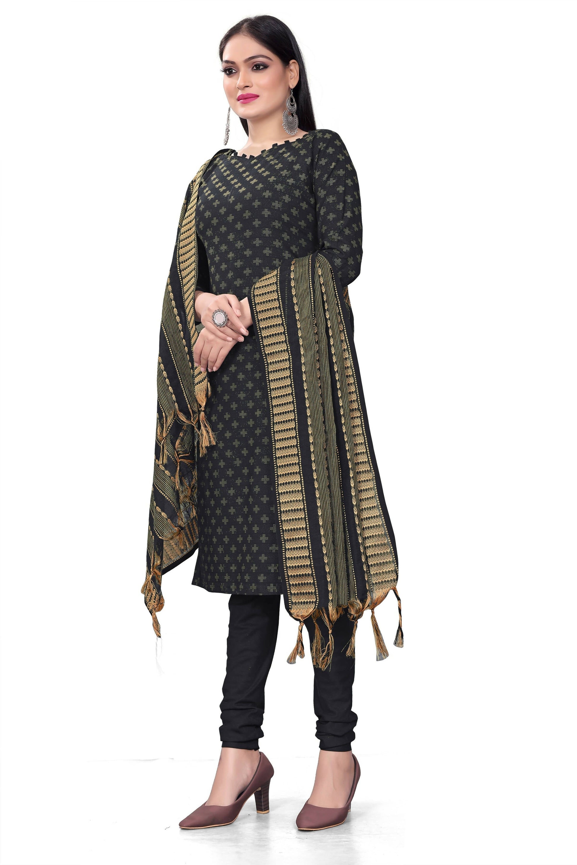 Blue Cotton Jacquard Woven Unstitched Dress Material - Amara