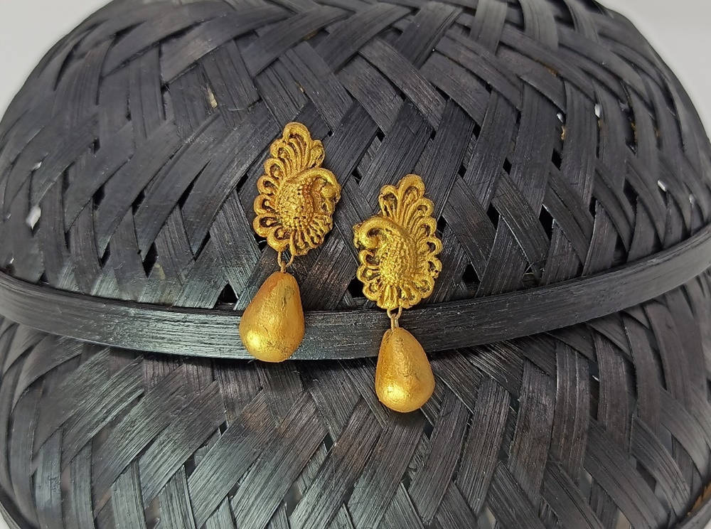 Terracotta Peacock Stud With Drop
