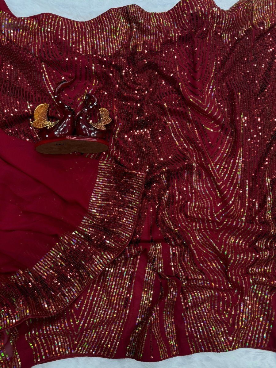 Arfa Fashion House Maroon Georgette Sequince Saree