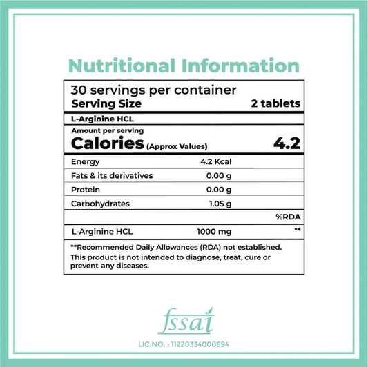 Boldfit L-Arginine Hcl 1000mg Supplement Tables 
