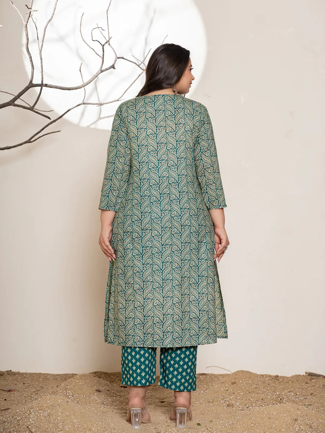 Yufta Teal Green Embroidered Cotton Plus Size Suit Set  Grab2Buy Yufta Grab2Buy