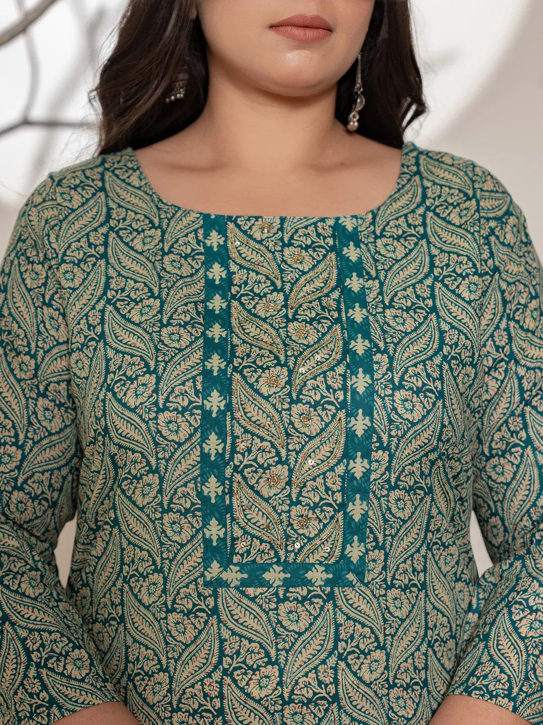 Yufta Teal Green Embroidered Cotton Plus Size Suit Set  Grab2Buy Yufta Grab2Buy