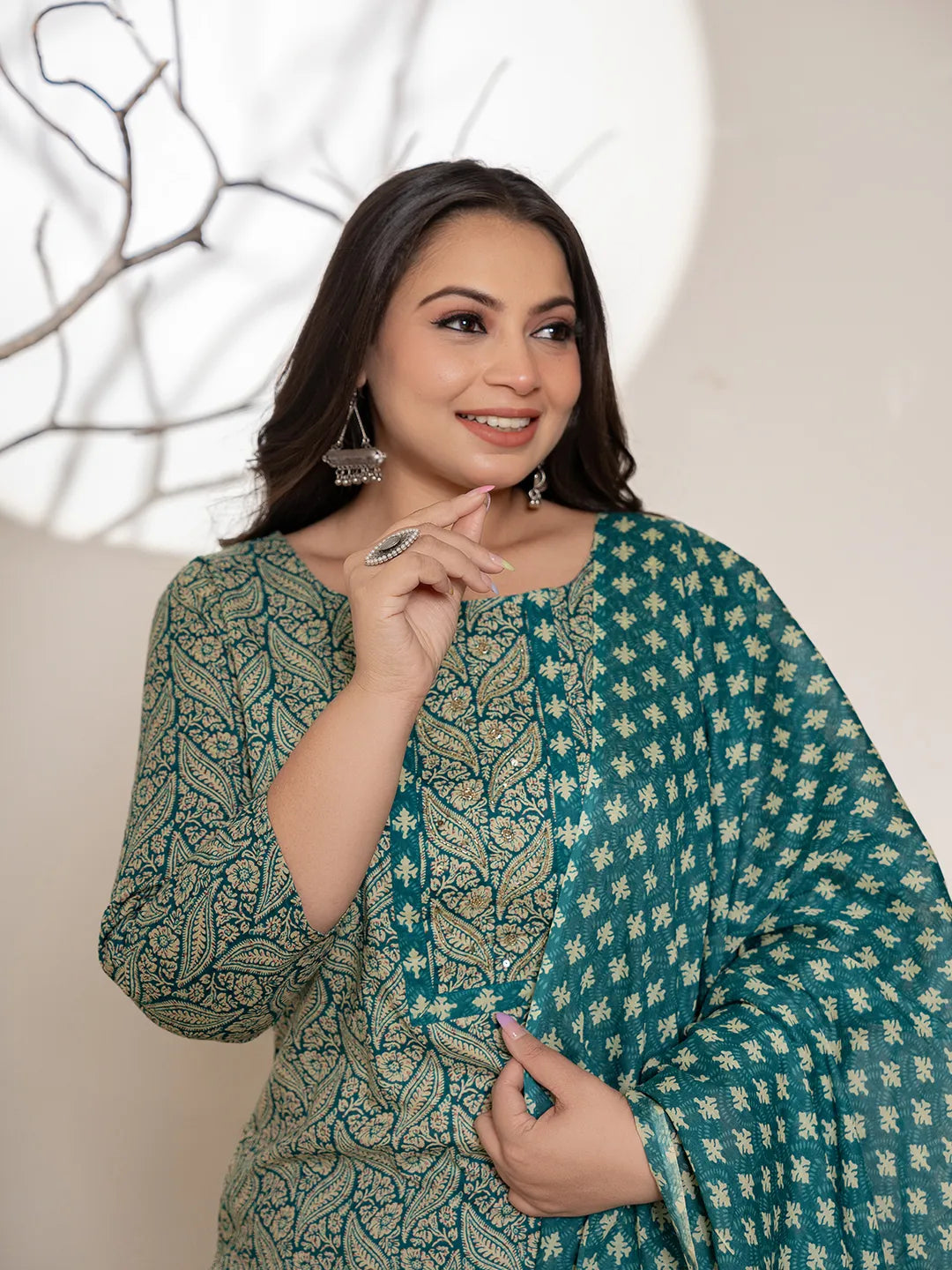 Yufta Teal Green Embroidered Cotton Plus Size Suit Set  Grab2Buy Yufta Grab2Buy