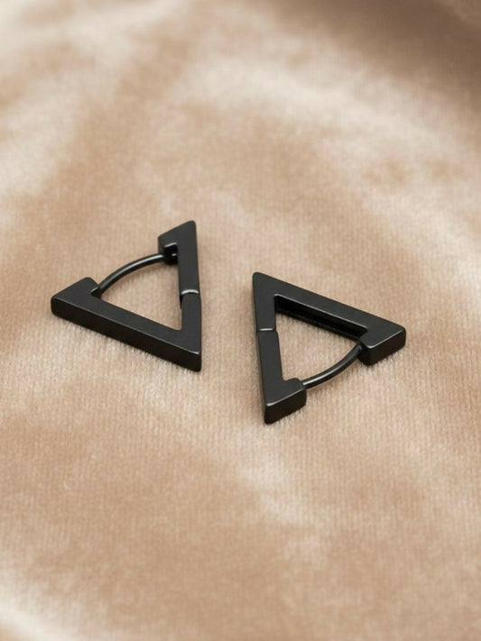 NVR Men's Black Rhodium Plated Geomatric Shaped Stud Earrings
