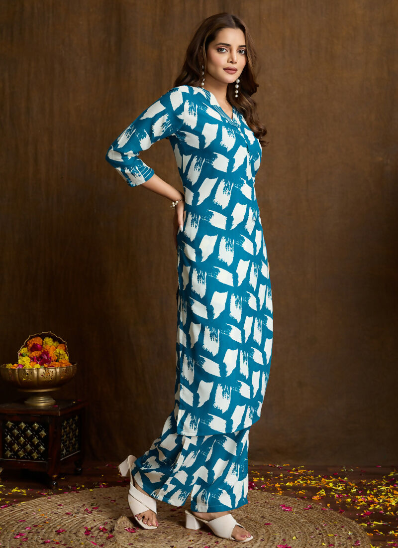 Prazu Fashion Rama Printed Cotton Blend Kurta Pant Set