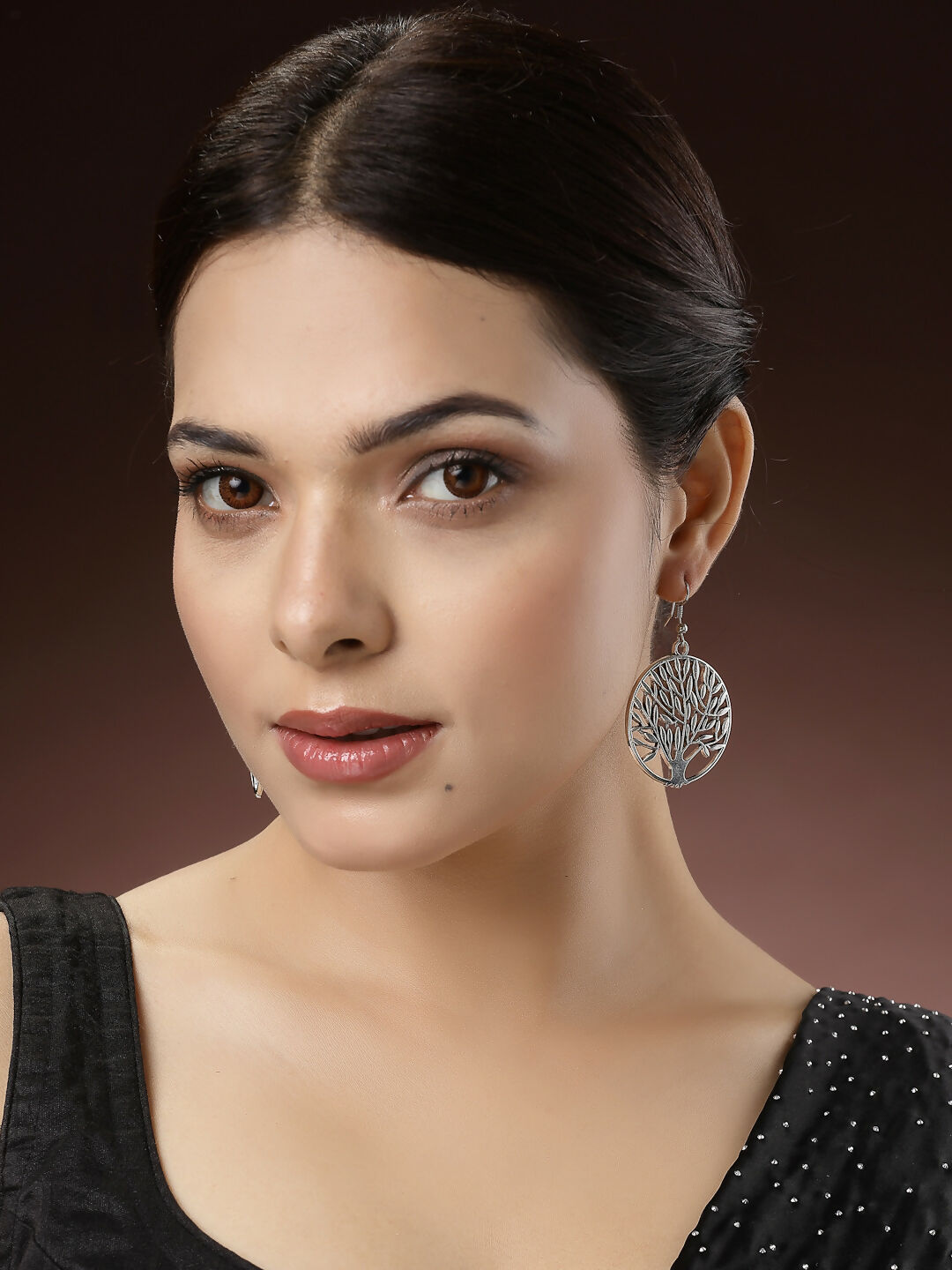 NVR Women's Silver-Toned Circular Shape German Silver Oxidised Drop Earrings - Grab2buy