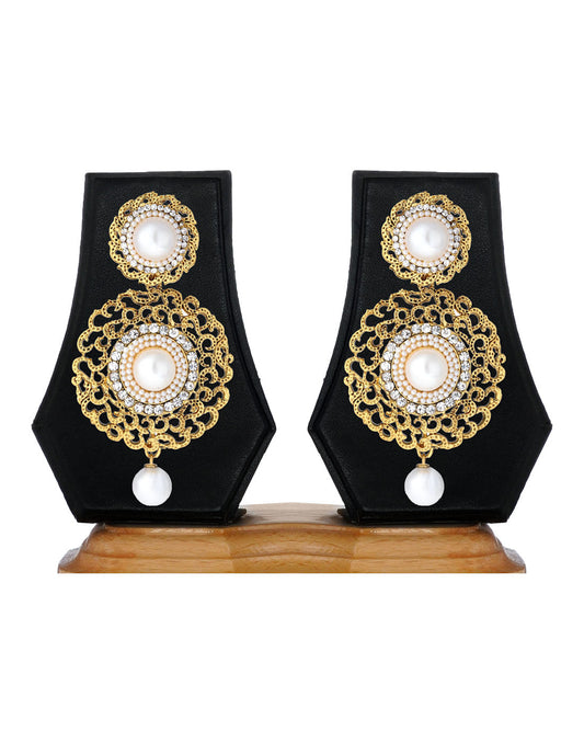 Gold-Polished Alloy Traditional Look Pearl Studded Earrings - The Pari