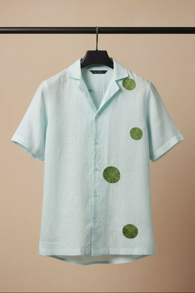 Celeste — Blue Embroidered Linen Shirt by Hilo Design
