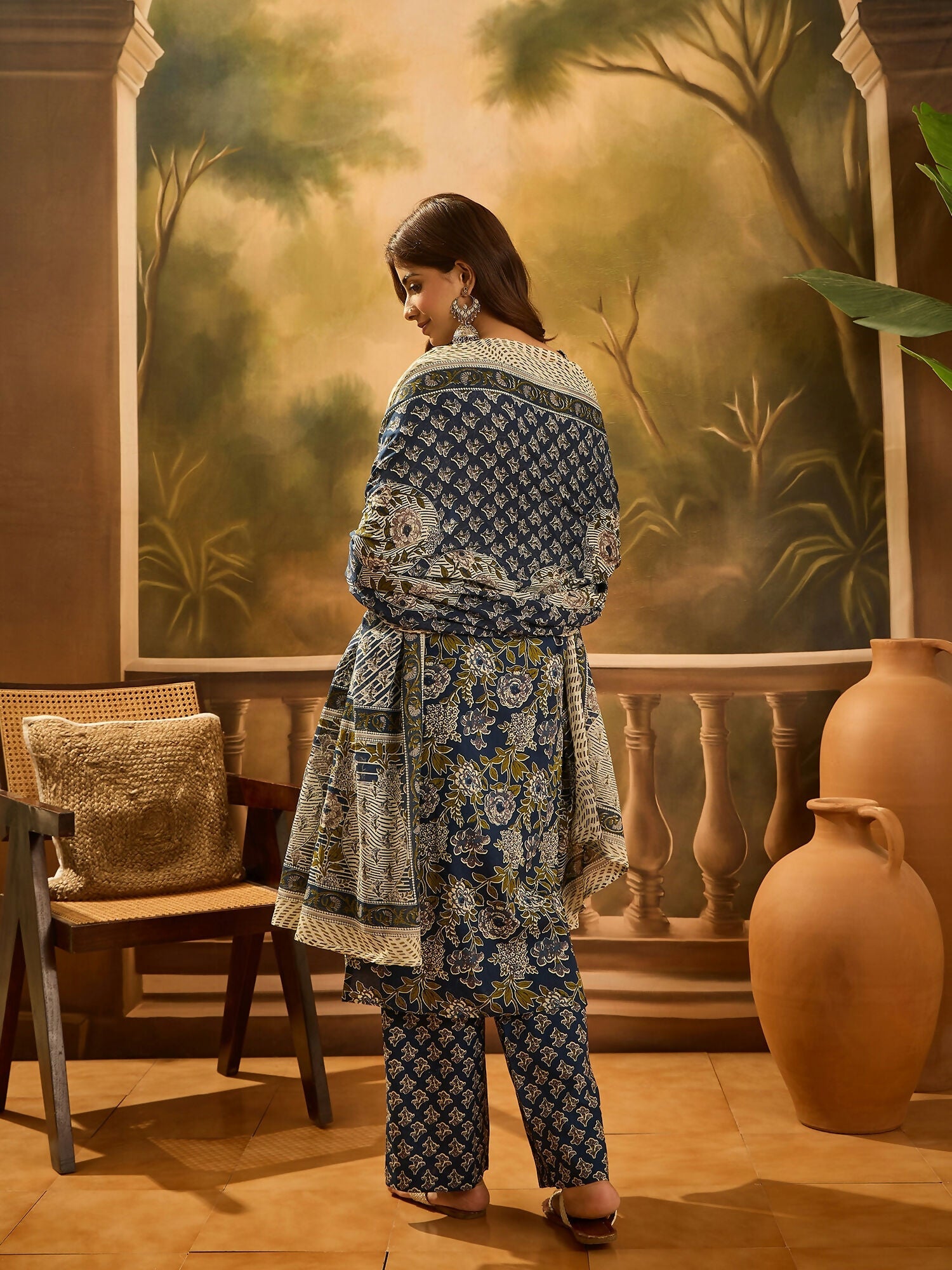 Joban Fashion Printed Navy Blue Pure Cotton Kurta Set