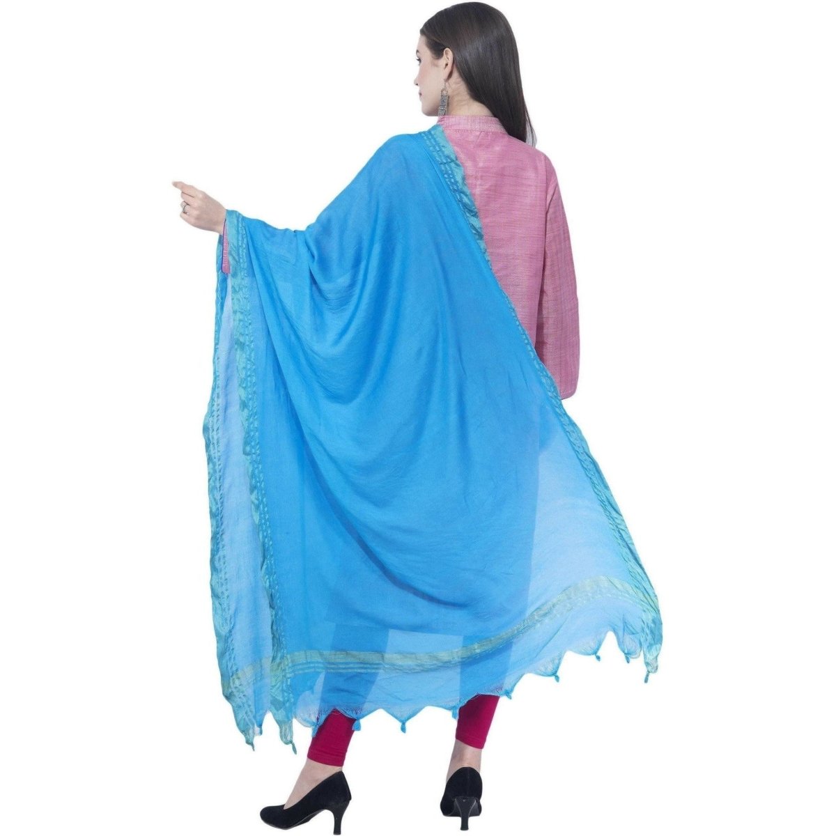 A R Silk Dark Sky Blue Color Golden Border Cotton Dupatta 