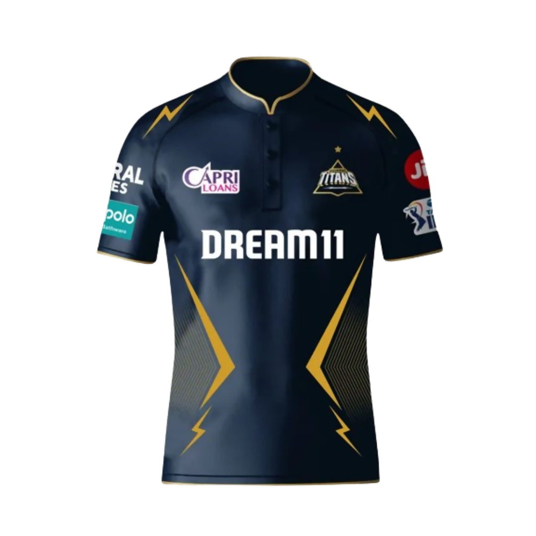 Gujarat Titans Men's Navy Blue And Gold Half Sleeves Jersey IPL, T20 