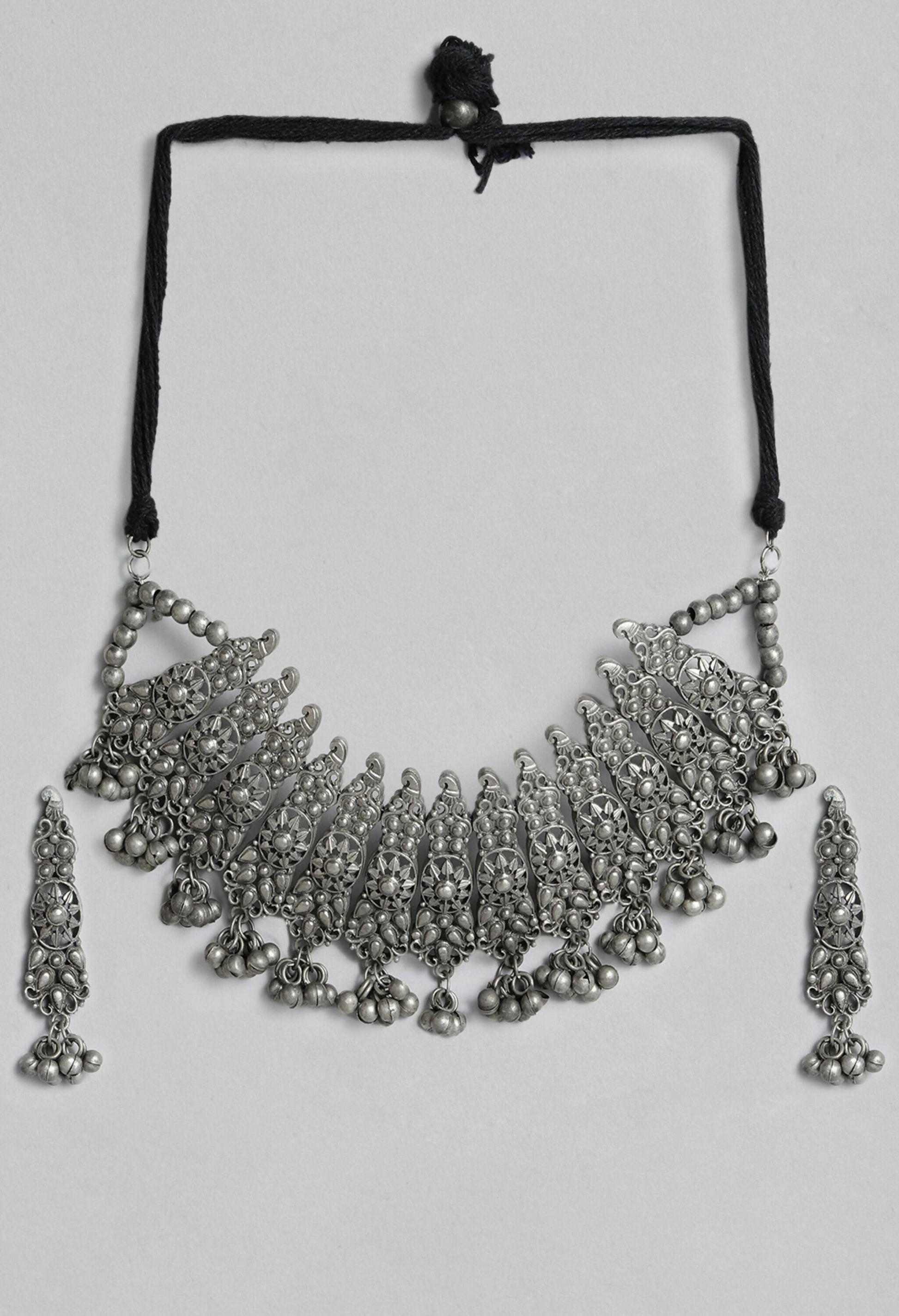 Mominos Fashion Johar Kamal Oxidised Silver-Plated Brass Finish Temple Jewellery with Earrings For Women - Grab2buy