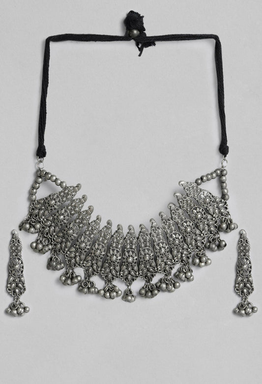 Mominos Fashion Johar Kamal Oxidised Silver-Plated Brass Finish Temple Jewellery with Earrings For Women - Grab2buy