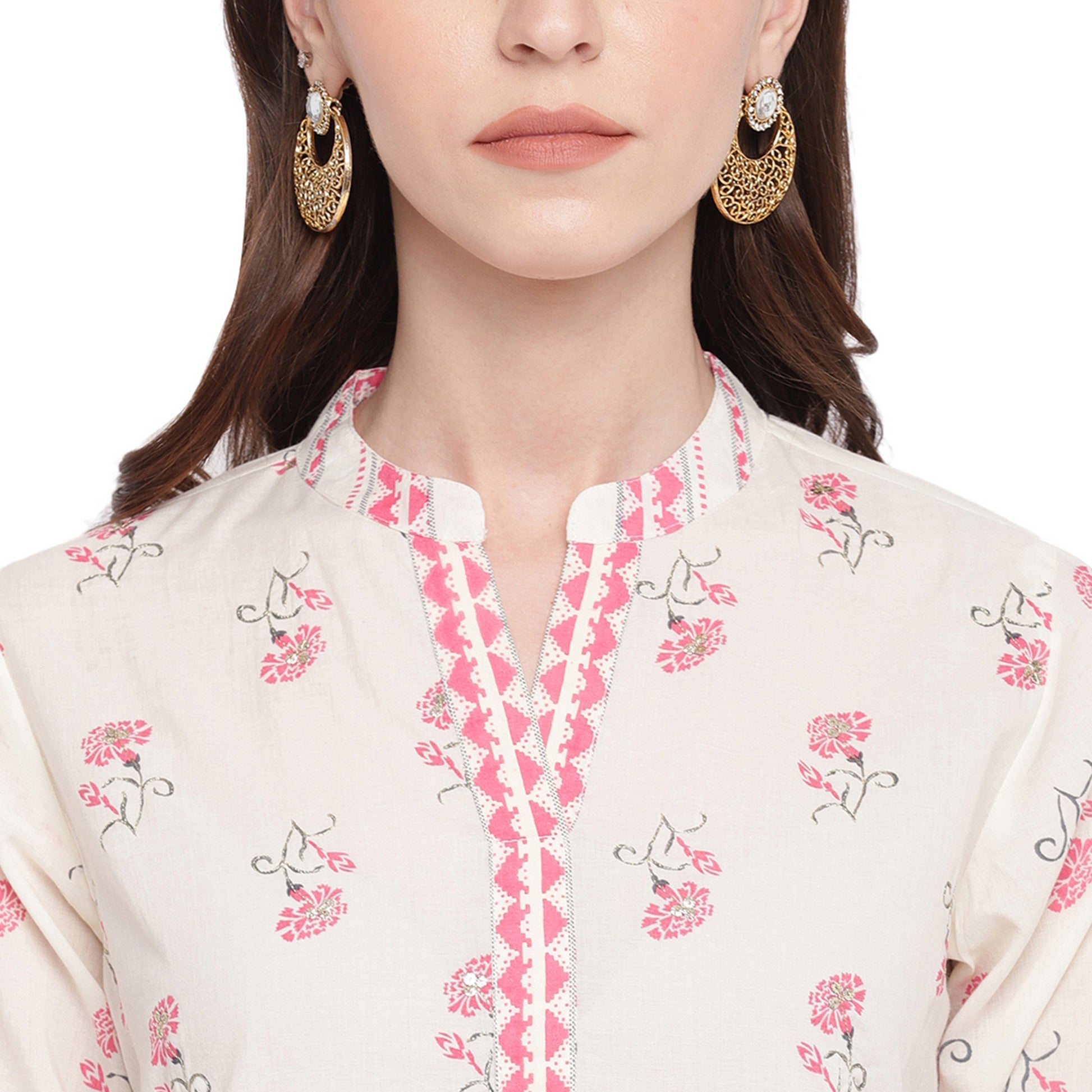 NOZ2TOZ Women White cotton kurta With palazzo & Dupatta (3 Pc Set) 