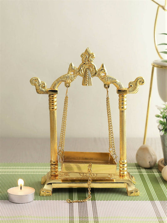 CraftVatika Gold-Toned Aluminium Laddu Gopal Lord Jhula Mandir 