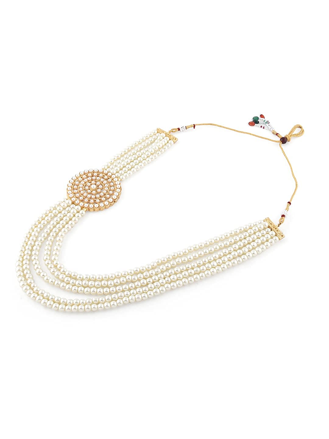 Gold-Plated Alloy Round Brooch Pearl Long Haar Necklace Set - The Pari - Grab2buy