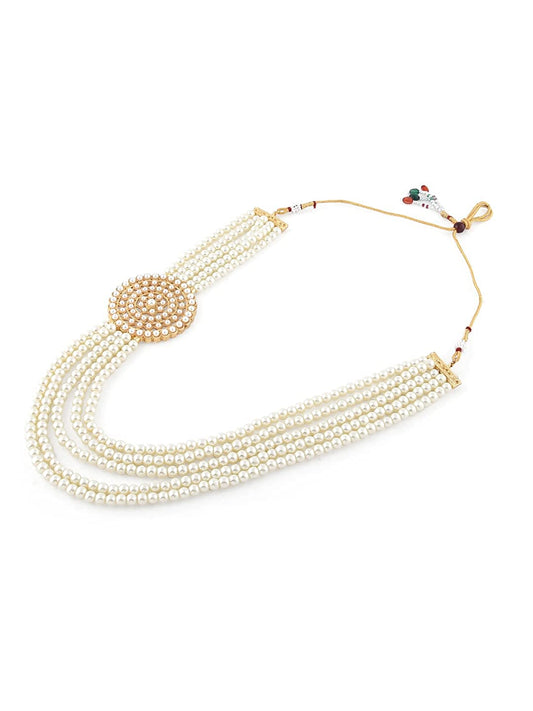 Gold-Plated Alloy Round Brooch Pearl Long Haar Necklace Set - The Pari - Grab2buy