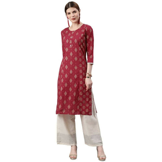Indian Clothing Anubhutee Women's Cotton Regular Straight Pink Kurta | Grab2Buy