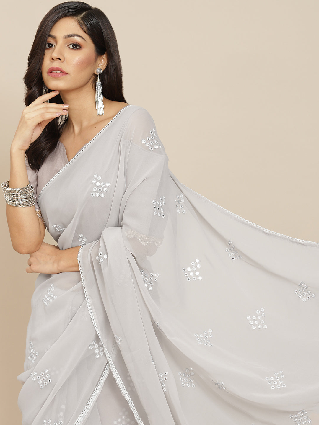 Tikhi Imli Grey Embroidered Mirror-Work Grab2Buy 