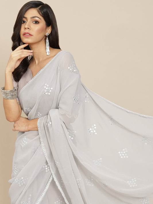 Tikhi Imli Grey Embroidered Mirror-Work Grab2Buy 