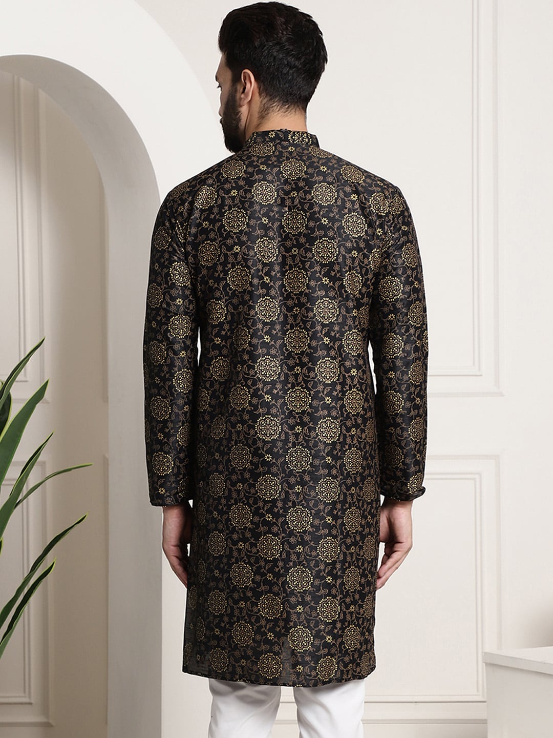 Sojanya Men Black & Brown Ethnic Motifs Printed Kurta 