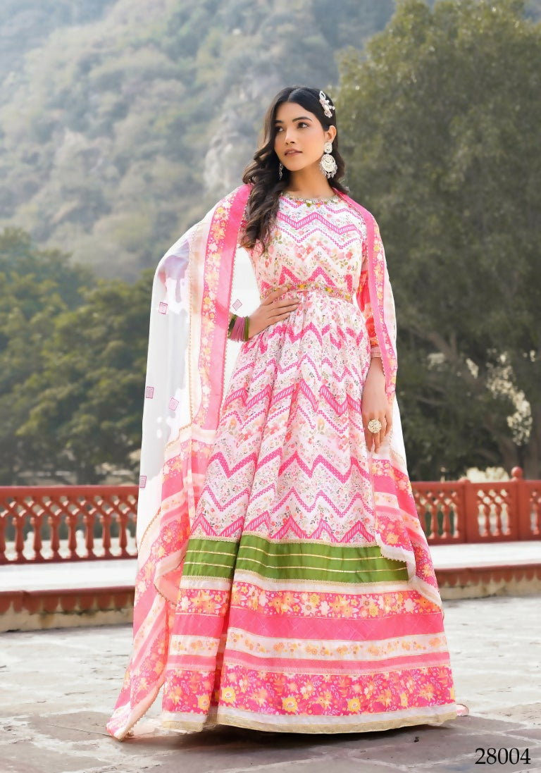Wedding Designer Multi Soft Dola Silk Anarkali suit with Dupatta - Sanj | Grab2Buy