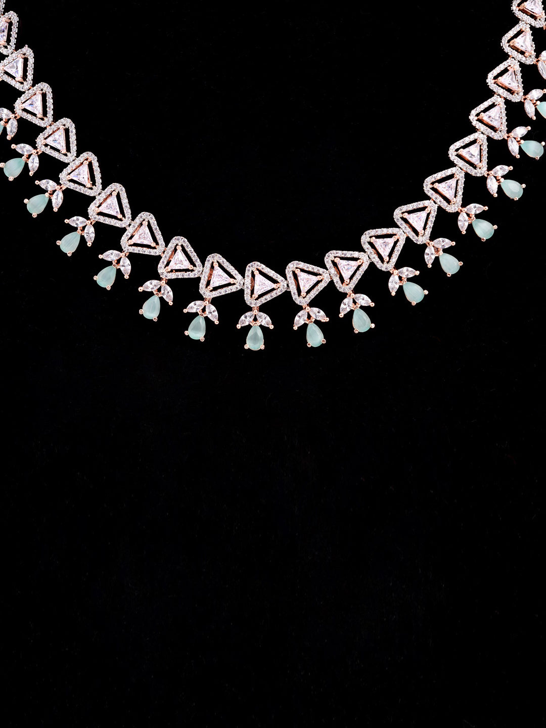 Saraf RS Jewellery Rose Gold-Plated White & Sea Green AD-Studded Handcrafted Jewellery Set - Grab2buy