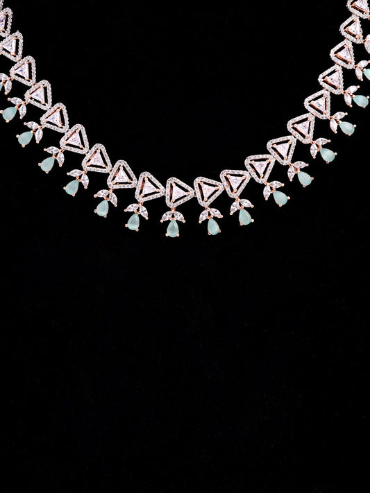 Saraf RS Jewellery Rose Gold-Plated White & Sea Green AD-Studded Handcrafted Jewellery Set - Grab2buy